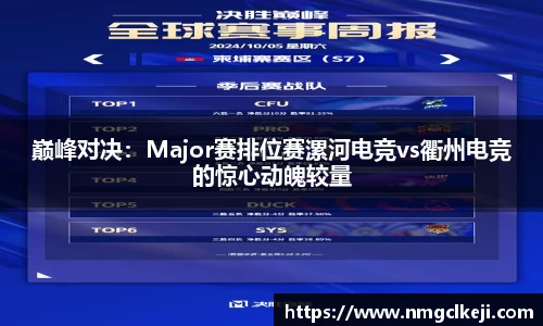巅峰对决：Major赛排位赛漯河电竞vs衢州电竞的惊心动魄较量